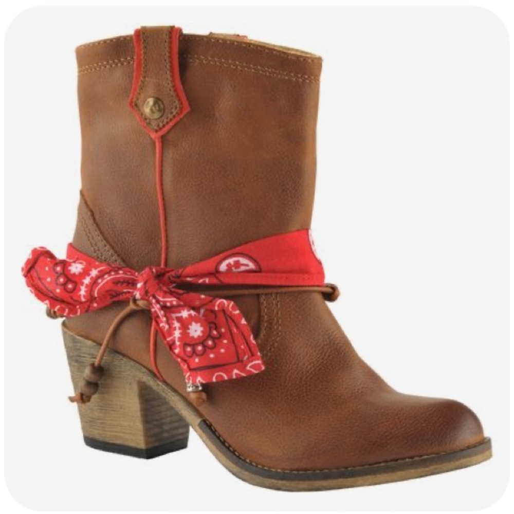 Aldo Brown and Red Heeled Boots with Bandana Detail